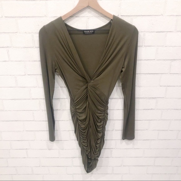 NWOT- FASHION NOVA V Neck Olive Green Roosh Dress - Picture 2 of 6
